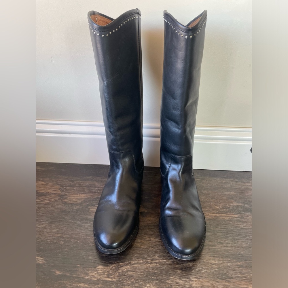 Frye Melissa Button Stud Boot Black Leather Size 10 B 3475450